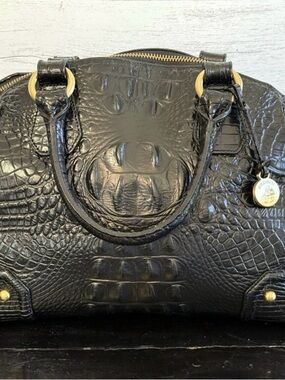 Brahmin Duxbury Satchel - Black Croc-Embossed Leather